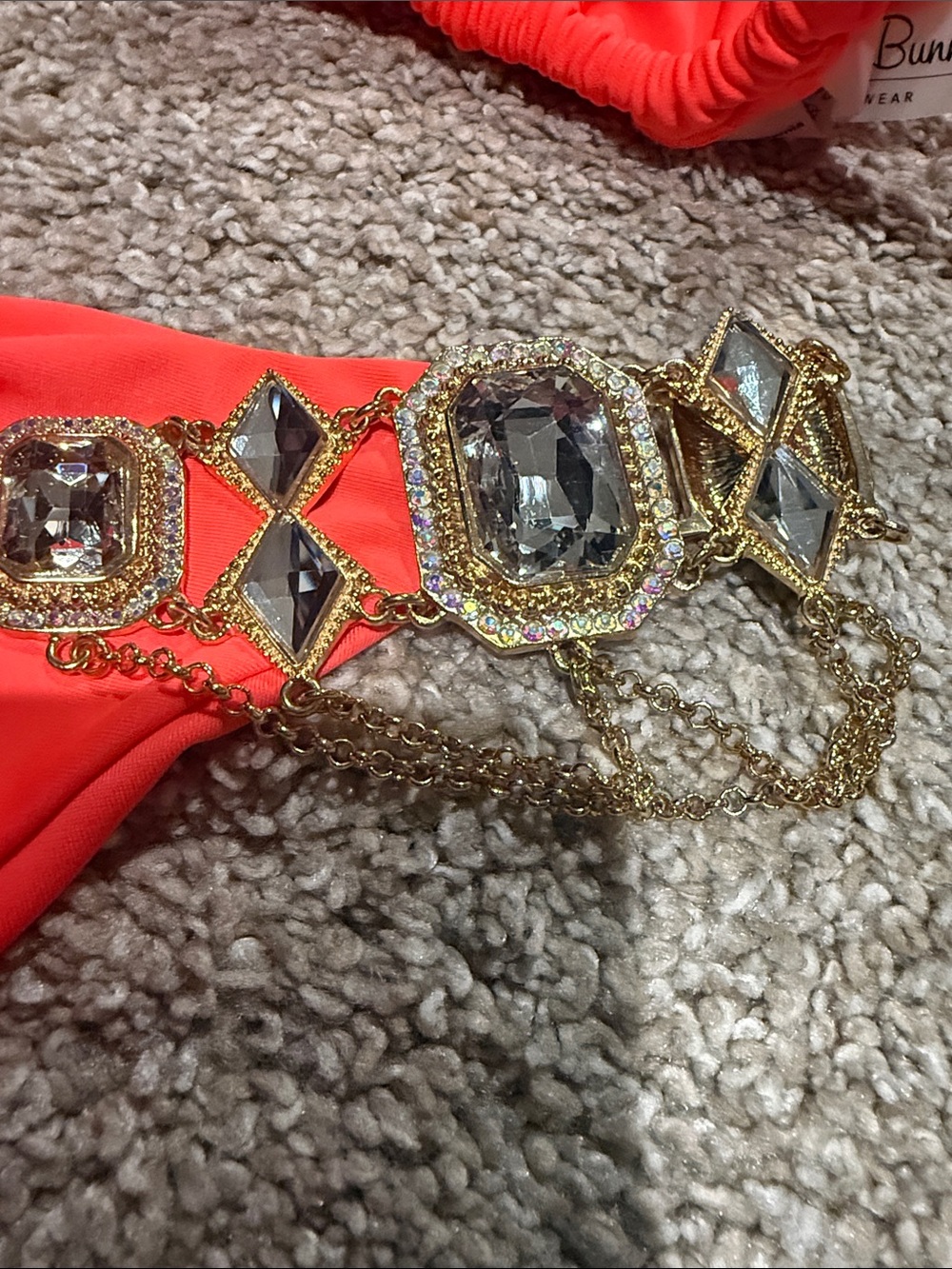Beach Bunny Neon Coral Triangle Bikini with Gold Embellishments - Picture 3 of 12